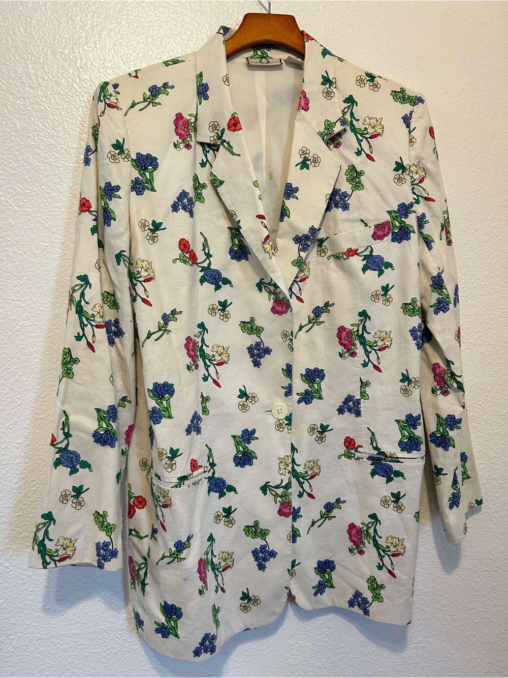 Wang Ta Chen Cream Floral Blazer with Pink, Blue and Green Blooms